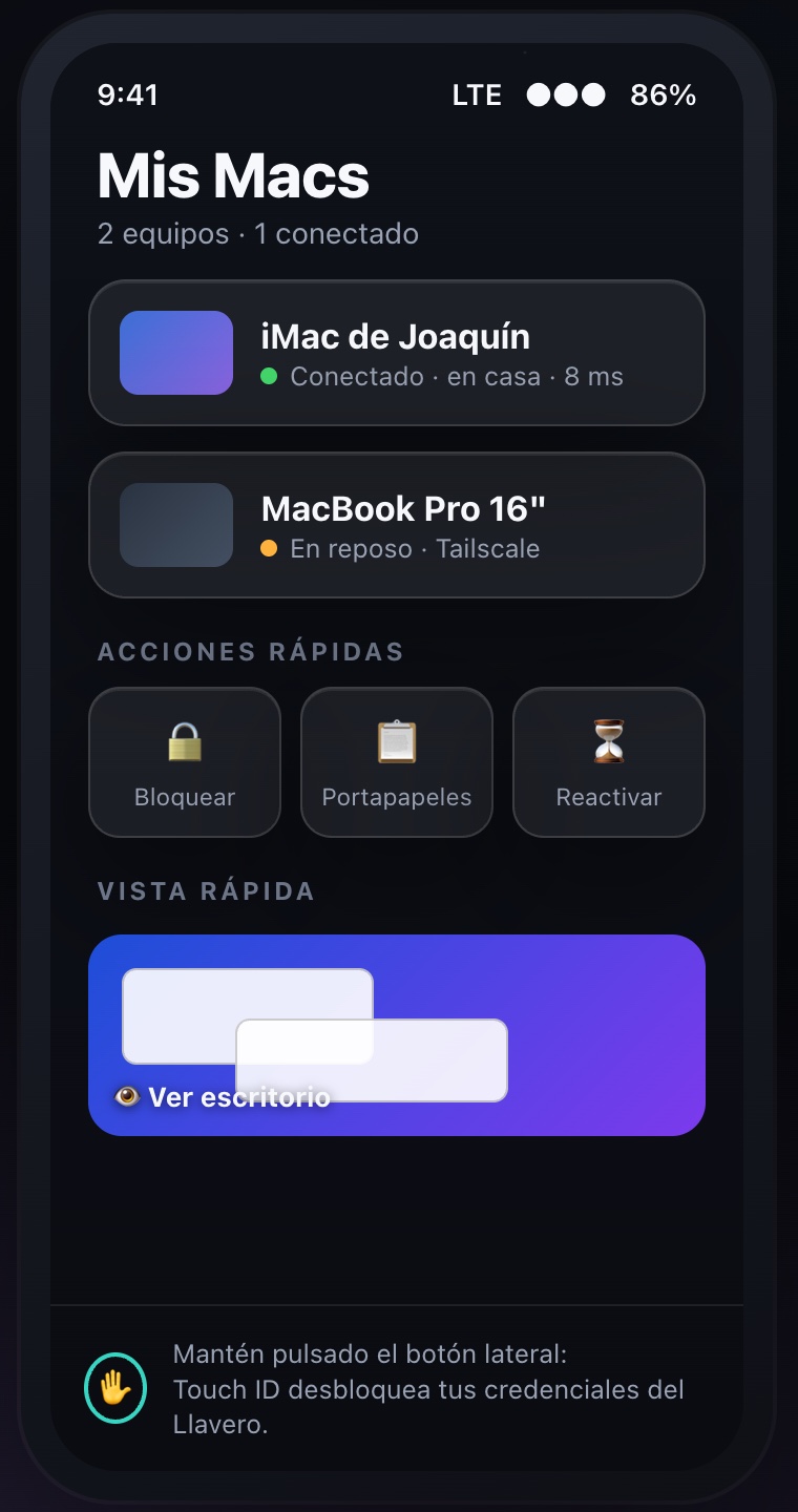 Closed Duo showing the Macs list with quick actions